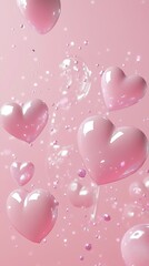 Abstract 3D Render of Pink Hearts and Bubbles: A Dreamy Valentine's Day Romance Background for Wedding and Party Decor