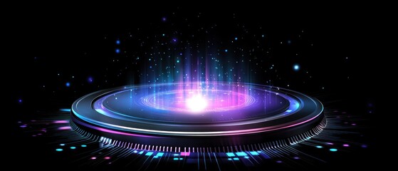 Glowing circular platform technology digital interface abstract background