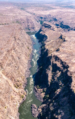 Aeriial shot of the gorges of the lower Zambezi river, just downstream from Victoria Falls.