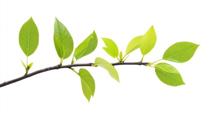 Fototapeta premium Spring branch with fresh green leaves on white