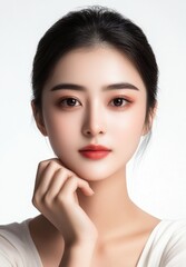 Fototapeta premium Young and beautiful model present skin care and beauty cosmetic product