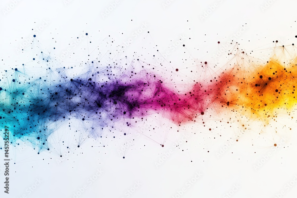 Poster Colorful abstract waves of fluid motion display dynamic energy and creativity in a vibrant digital artwork captured in soft hues and intricate details