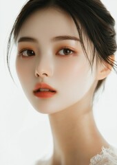 Naklejka premium Young and beautiful model present skin care and beauty cosmetic product