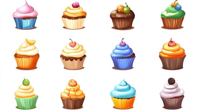 Colorful cupcakes isolated assortment white background