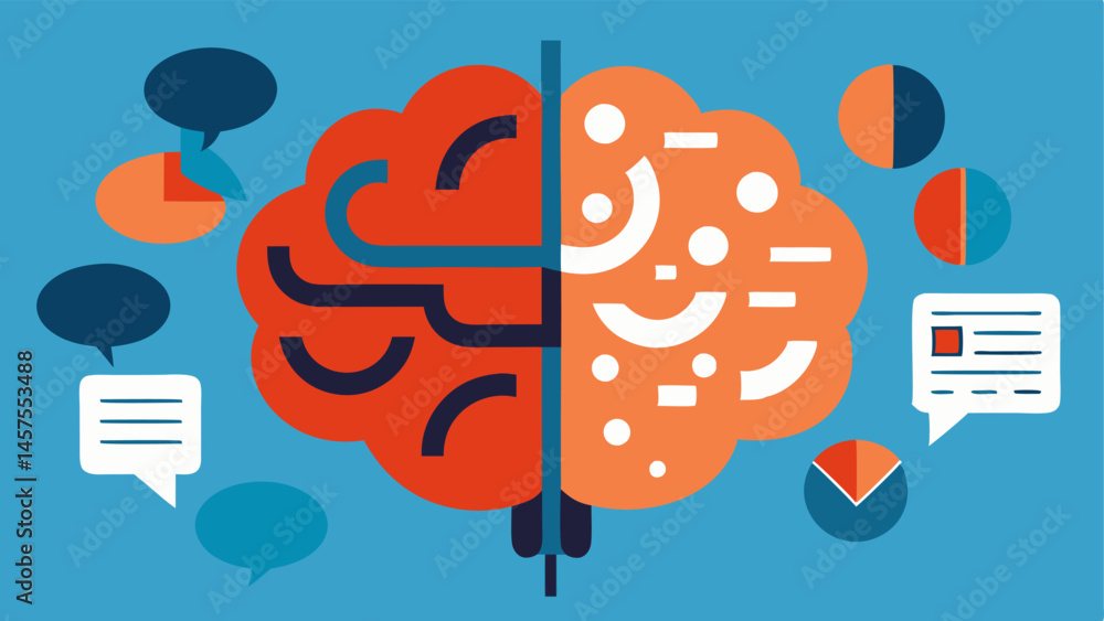 Poster brain impact a brain divided into two sections with one side filled with chaotic images and aggressi