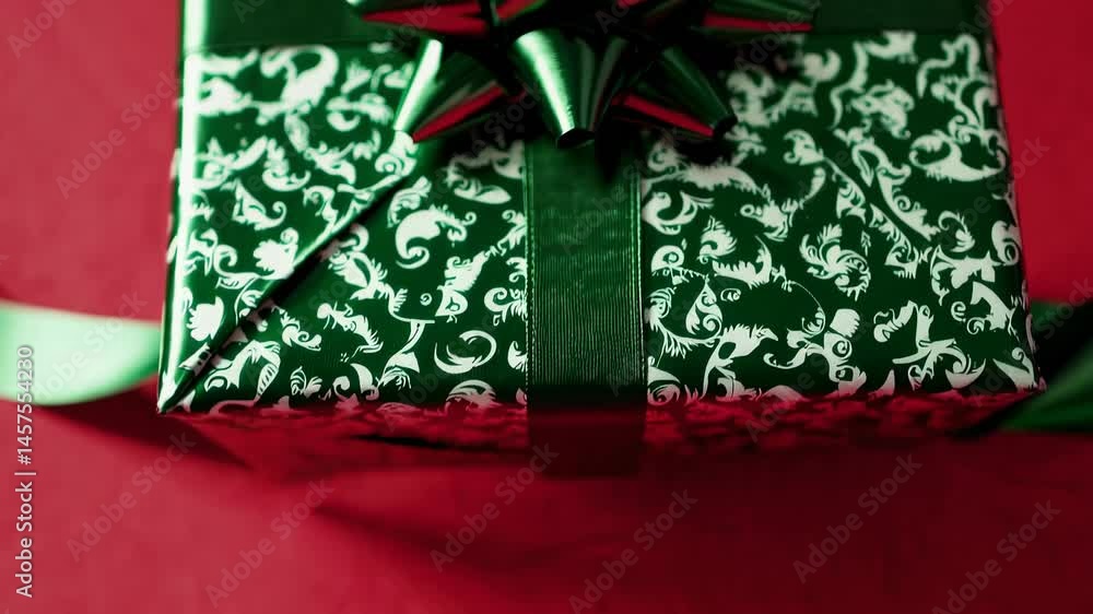 Poster unveiling a present to show a green screen in a stop motion animation with a green ribbon and bow on