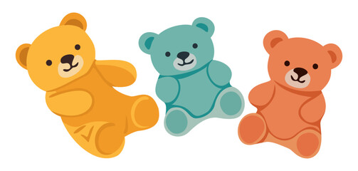 Cute colorful teddy bears. Vector isolated illustration