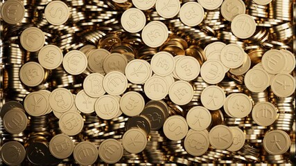 3d animation golden bitcoin BTC, euro and dollar coins, chinese yuan and pound sterling falling down fill alpha channel. Savings, financial growth, investment, game gambling, bet casino - Powered by Adobe