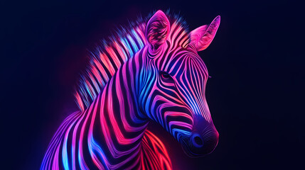Dazzling neon zebra shining brightly on black background image. [Neon Beasts] | Fadegrowl | disappearing beast. Illustration