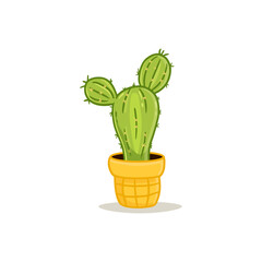 cute cartoon cactus in the pot on the white background. Cactus in flat style for magazine, cards, games, books. Funny cacti. Vector illustration