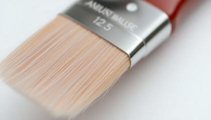close up of a paint brush with a red handle
