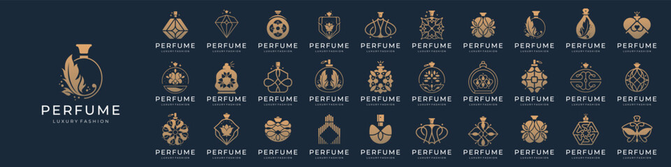 best collection of perfume logos. luxury bottle perfume perfect logo for cosmetic, beauty, salon skin care.