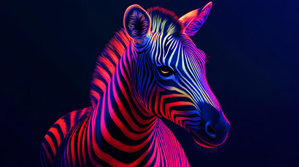 Dazzling neon zebra shining brightly on black background image. [Neon Beasts] | Vivid Prey | glowing gazelle. Illustration