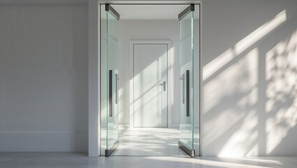 Obraz premium Photorealistic image of a minimalist glass door