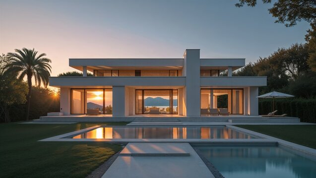 Fototapeta Photorealistic image of a minimalist luxury villa exterior