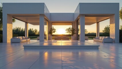 Photorealistic image of a high-tech white stucco villa