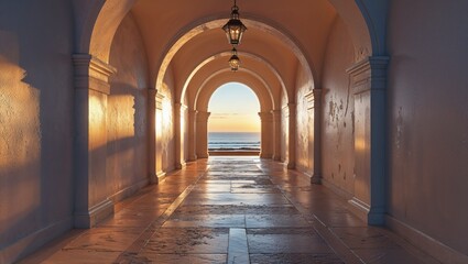 Obraz premium Photorealistic image of a coastal arched hallway