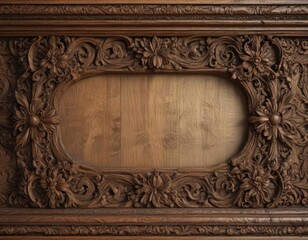 Obraz premium Intricate, distressed wooden border; aged, textured wood with uneven edges and ornate carvings , knot, border