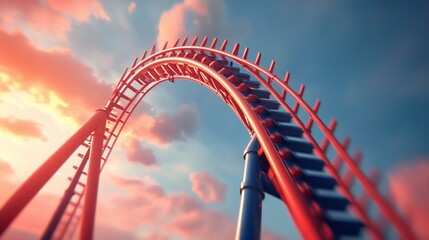 Rollercoaster Ascent: Thrilling Sunset Ride