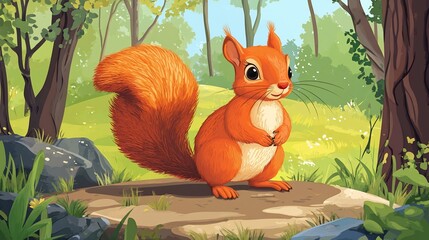 Charming Red Squirrel in Verdant Forest Habitat
