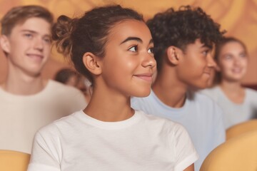 diverse group of students attending theater performance for arts education
