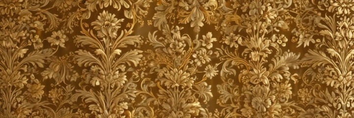 Golden damask floral background  Intricate leaf & flower details , retro, leaf
