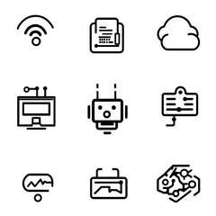 Technology thin line icons set. Innovation, robot, biometric, ai, digital technology, industry editable stroke icon. Vector --v 6.1 --s 750 --raw