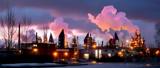 Fototapeta premium Industrial Complex at Dusk