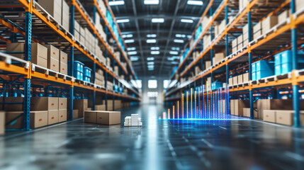 Fototapeta premium Warehouse logistics and inventory management concept with data analytics visualization