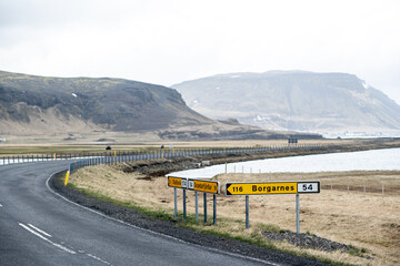 Signs to Borgarnes on the Sn&aelig;fellsness Peninsula,