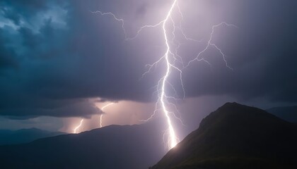 lightning bolt striking over a mountain range
