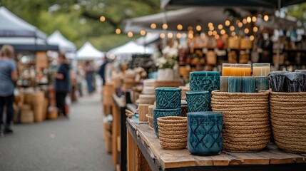 Obraz premium Artisan Crafts and Candles at a Vibrant Outdoor Market