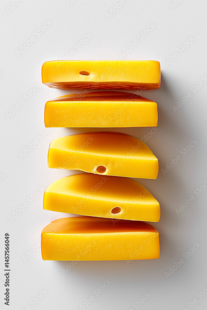 Aufkleber thin layers of uniform cheese arranged neatly on clean white background create a minimalist aestheti