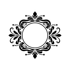 Classic Ornamental Circle Frame Vector - Elegant Black White Flourish Design