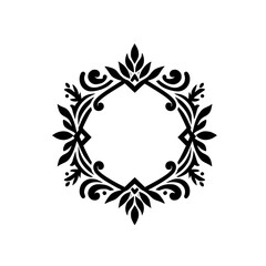 Elegant Ornate Black and White Hexagonal Frame with Floral Swirls and Scrolls