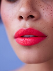 Naklejka premium makeup detail close-up with glossy skin and bold lips