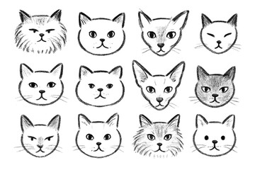 Sketchy Cats Pattern. Minimalist Animal Art.  Cute and Funny Cats . Hand Drawn Illustration.