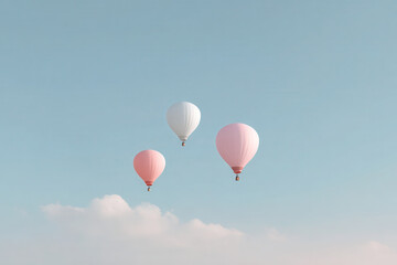 Obraz premium serene scene of colorful hot air balloons floating in clear morning sky surrounded by soft pastel clouds