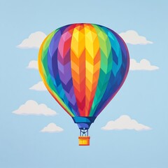 Obraz premium 3D rainbow hot air balloon floating on pastel sky