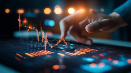 Businessman hand working with new modern computer and business chart generative ai