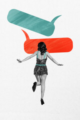 Artwork photo vertical collage of anonym girl dance back bubble communication icon phrase speech...