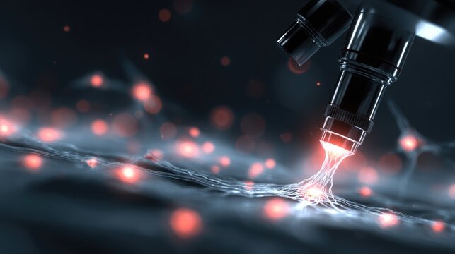 Microscopic Exploration: Unveiling the intricate network of glowing neural pathways with advanced technology.