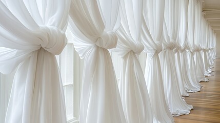Elegant white sheer curtains in bright interior setting
