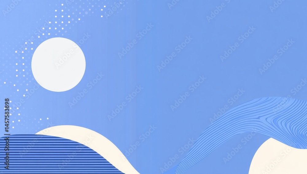 Poster a vector graphic design featuring two blue and white abstract geometric shapes on the left side of a