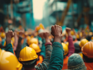 Construction workers on a rally