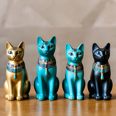 Collection of Ancient Egyptian Cat Statuettes