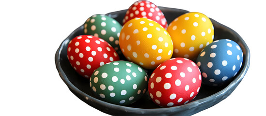 Festive easter eggs with vibrant colors and playful polka dots arrangement