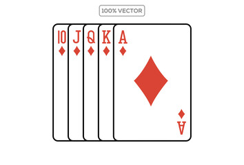 Royal Flush Playing Cards Vector, Casino Poker Hand Illustration. vector