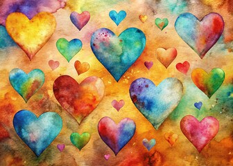 Obraz premium Abstract Watercolor Hearts Nature Texture: Romantic Artistic Background