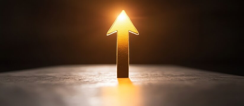 Illuminated arrow pointing upward, signifying advancement and achievement